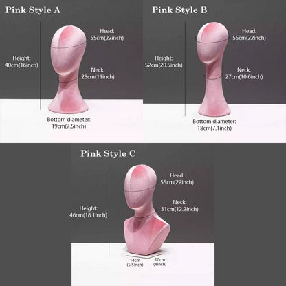 Flocked Mannequin Head Display Stand - Wig Hat Jewelry Holder with Pin-Insertable Surface