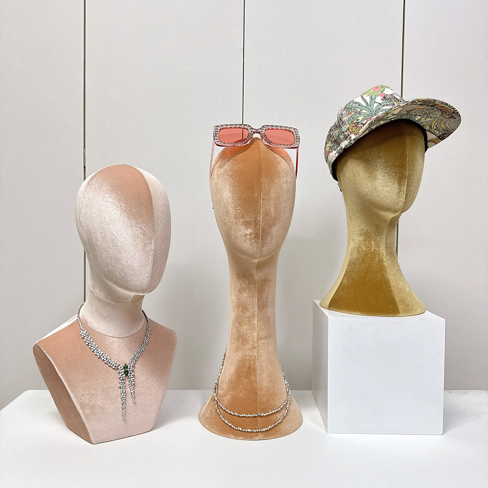Jelimate Female Head Mannequin Head Display Form,Fully Pinnable Velvet Mannequin Head Dress Form Hat Display Stand,Headband Headphone Sunglasses Scarf Jewelry Wig Display Head Model