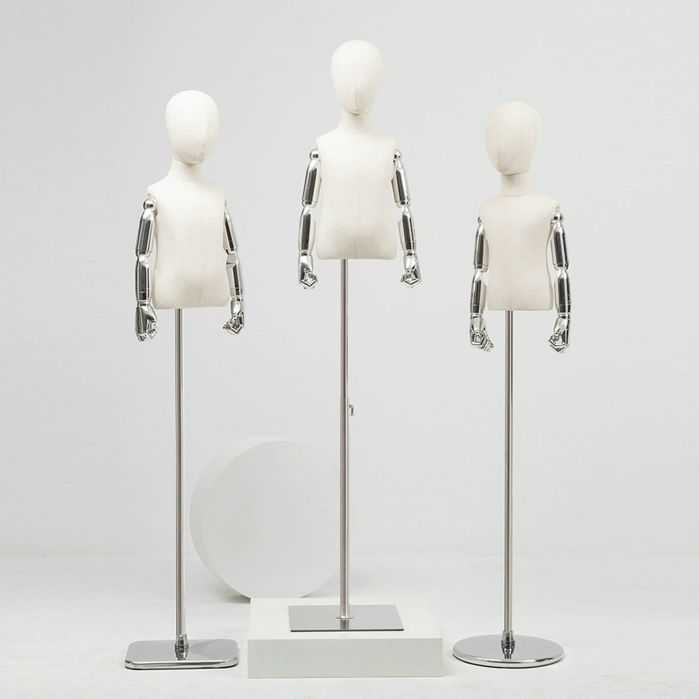 Jelimate High End Women Men Clothing Store Kid Mannequin Torso With Silver Arms,Window Display Kid Dress Form,Clothes Display Model Child Dress Form