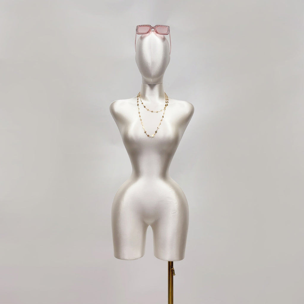JELIMATE Plus Size Female Mannequin Torso - Fully Pinnable Satin Curvy Dress Form with Gold Base