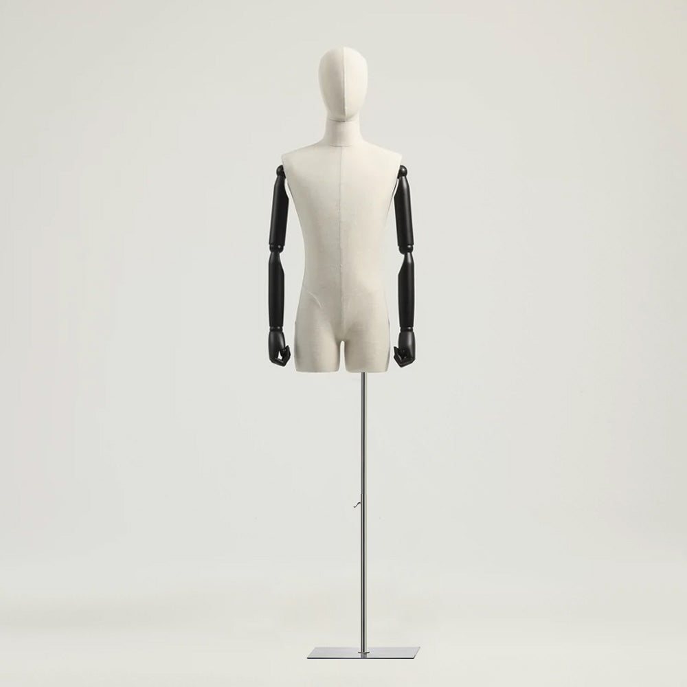 JELIMATE Half Body Male Female Dress Form Torso,Natural Linen Fabric Covered Mannequin,Women Men Clothing Display Mannequin Torso With Wooden Arms