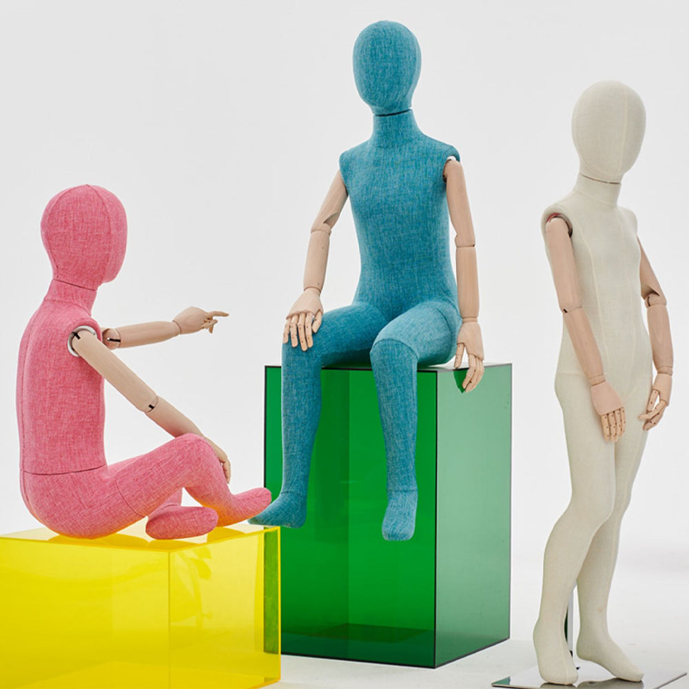 JELIMATE Kid Full Body Mannequin with Dajustable Wooden Arms | Linen-Wrapped Fiberglass Child Dress Form | 6 Poses & Colors