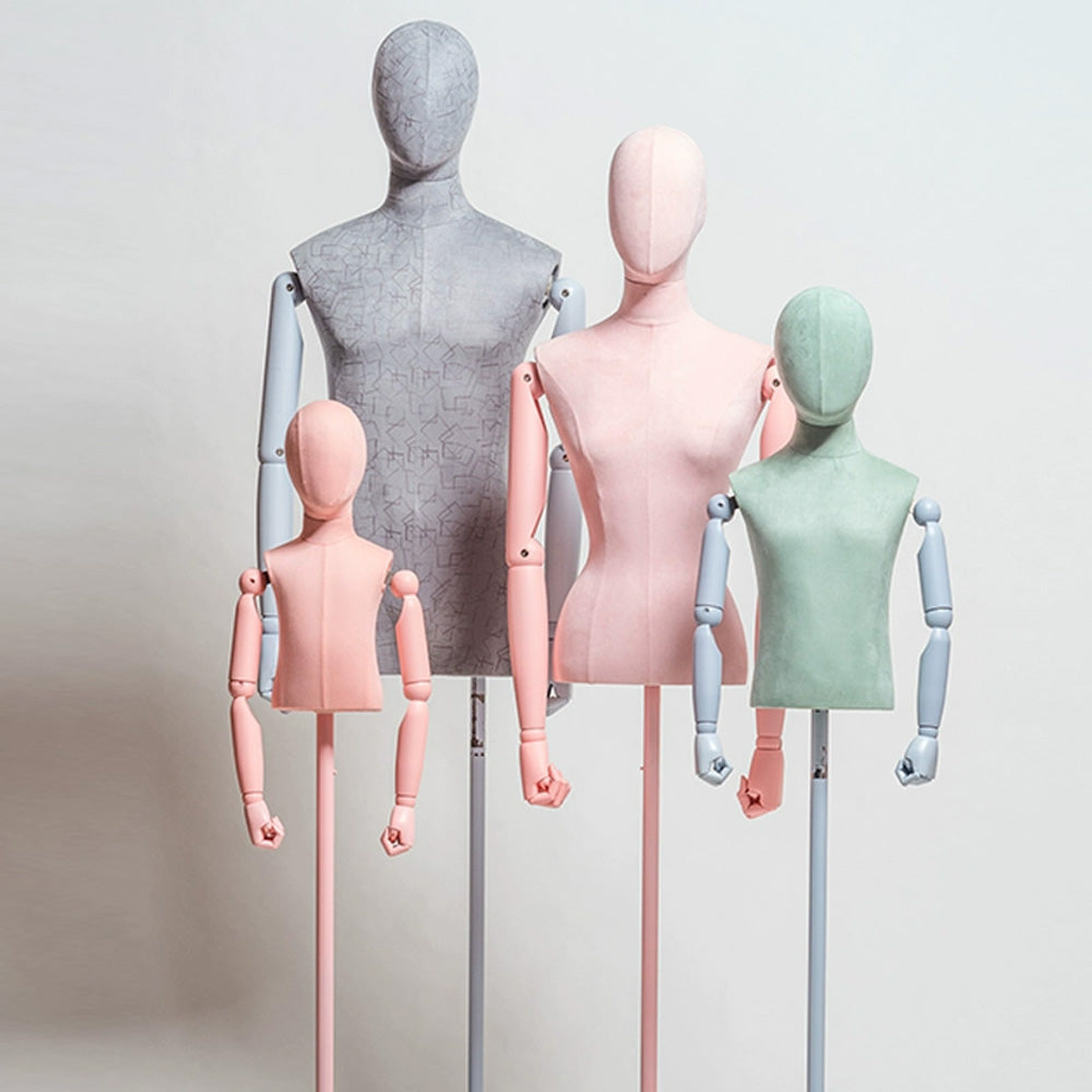 Jelimate Male Kid Female Mannequin Torso With Wooden Arms,Colorful Velvet Dress Form Model Leather Mannequin,Window Dress Form Clothing Dress Form