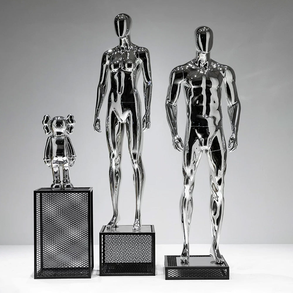JELIMATE Mirror Silver Full Body Mannequin, Electroplated Male & Female Window Display