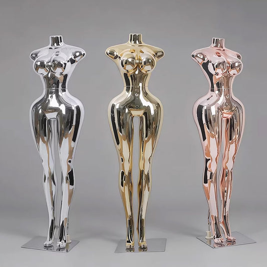 Premium Chrome Plated Female Mannequin - Full Body Display Stand for Boutique