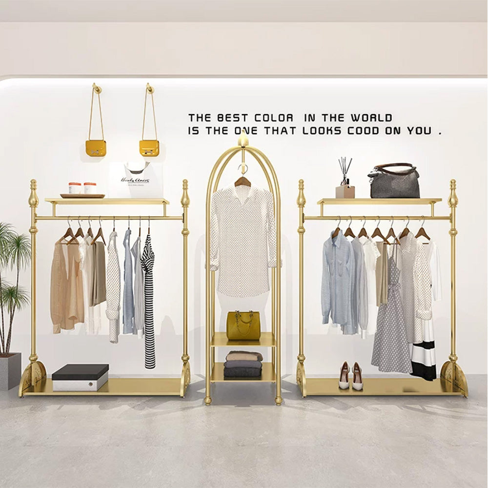 JELIMATE Gold Clothing Display Rack for Boutique – Single & Double Rod Stand