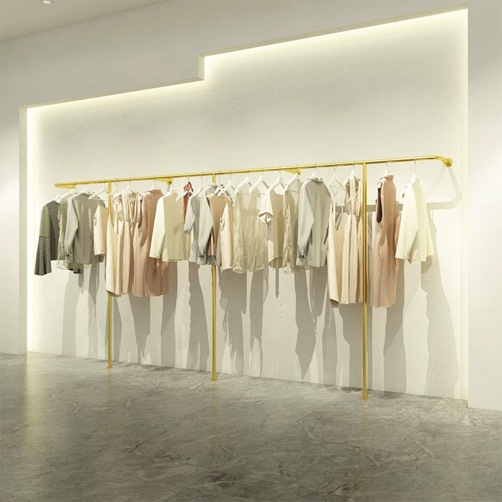 JELIMATE Wall-Mounted Gold Garment Display Rack for Boutique Clothing Store, Space-Saving