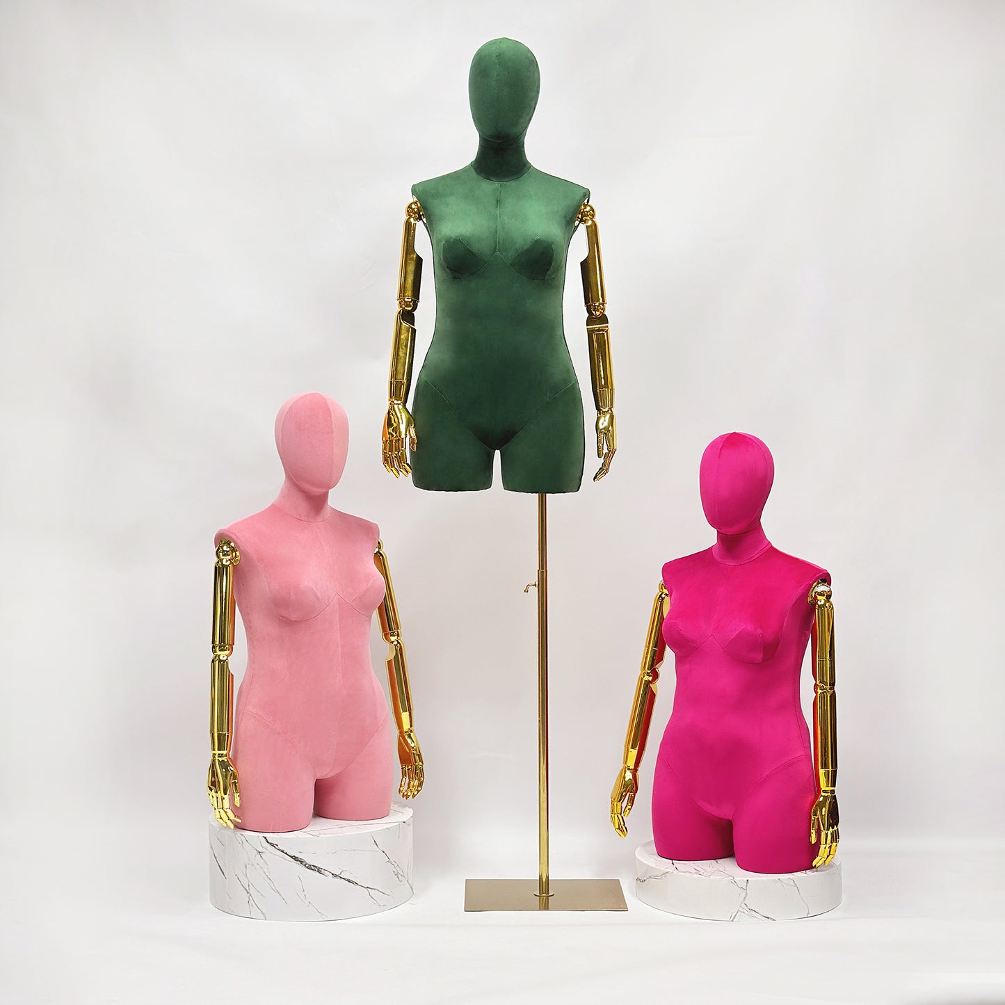 Jelimate Luxury Female Plus Size Mannequin With Gold Arms,Colorful Suede Dress Form Mannequin Torso Display Dress Form,Plus Size Dress Form Clothing Display Model