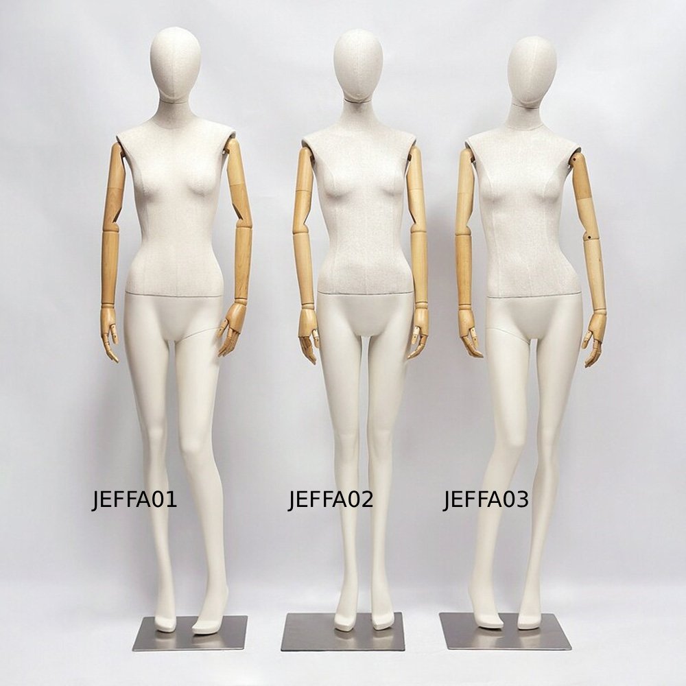 JELIMATE Realistic Female mannequins: Linen Fabric & Painted White/Beige Finish
