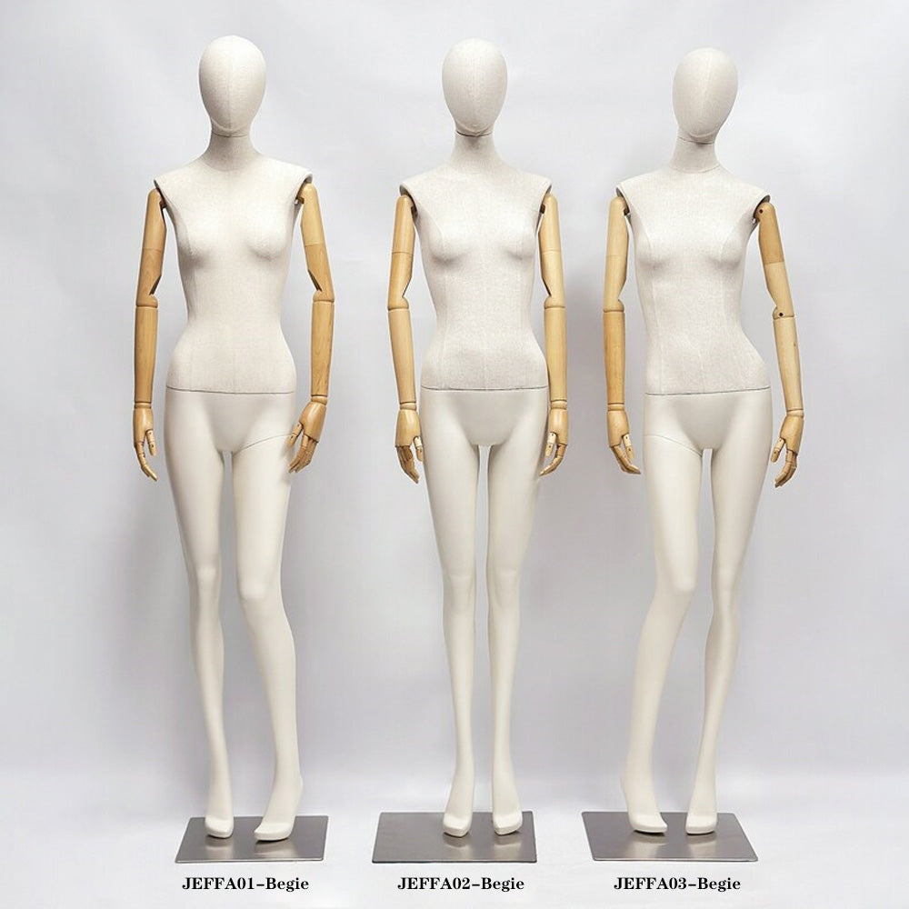 JELIMATE Realistic Female mannequins: Linen Fabric & Painted White/Beige Finish