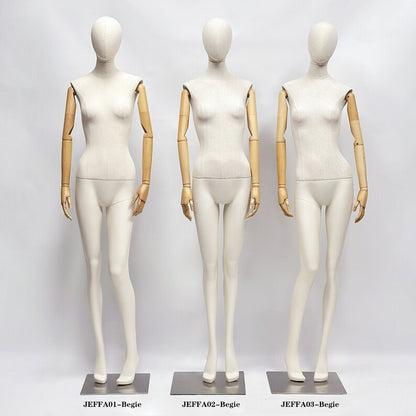Jelimate Realistic Female Full Body Mannequin Dress Form,Upper Body Wraping Linen Fabric Bottom Painting Leg,White Beige Mannequin Female Full Body Model,Female Full Body Display Mannequin