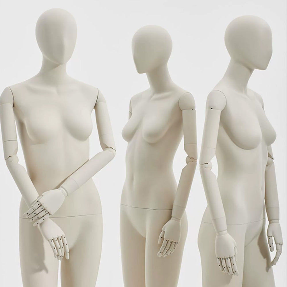JELIAMTE | Handcrafted Female Mannequin with Articulated Real Wood Arms & Mirror Base