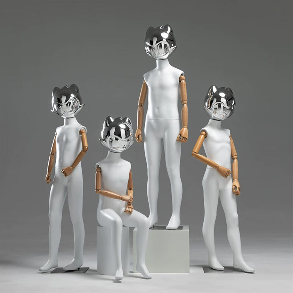 JELIMATE Kids Full Body Mannequin Chrome Anime Cat Head Children Clothing Display