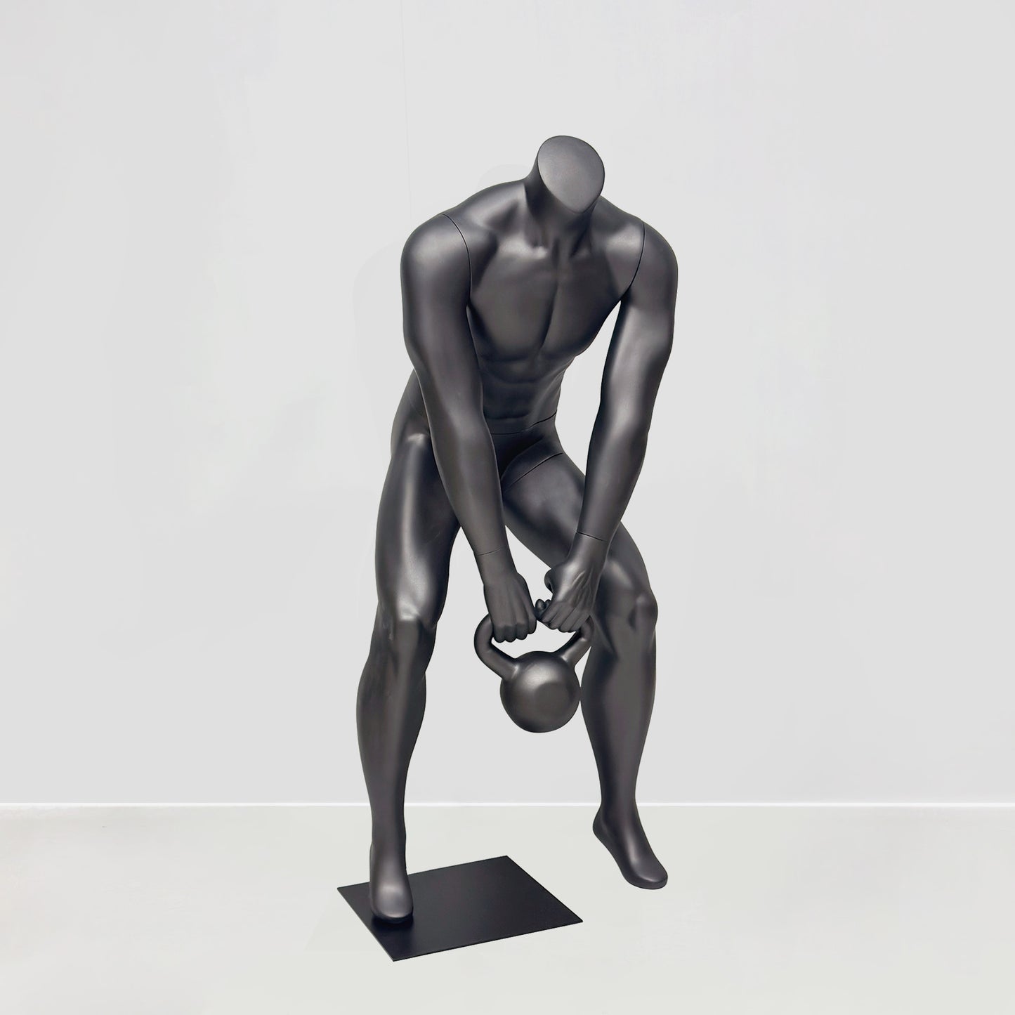 Athletic Kettlebell Pose Headless Male Mannequin - Full Body Sports Display for Gym & Retail
