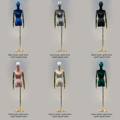 Jelimate Female Mannequin Torso,Female Half Body Mannequin Dress Form,Colorful Velvet Mannequin Torso With Silver Gold Arms,Clothing Store Clothing Display Mannequin,Female Display Dress Form Model