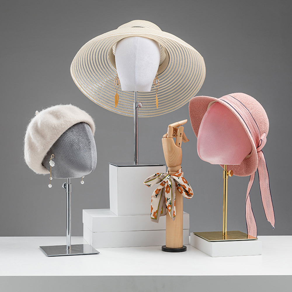 JELIMATE Luxury Velvet Mannequin Head Dress Form,Female Head Mannequin Hat Display Stand,Headband Headphone Jewelry Scarf Wig Display Head Model Props