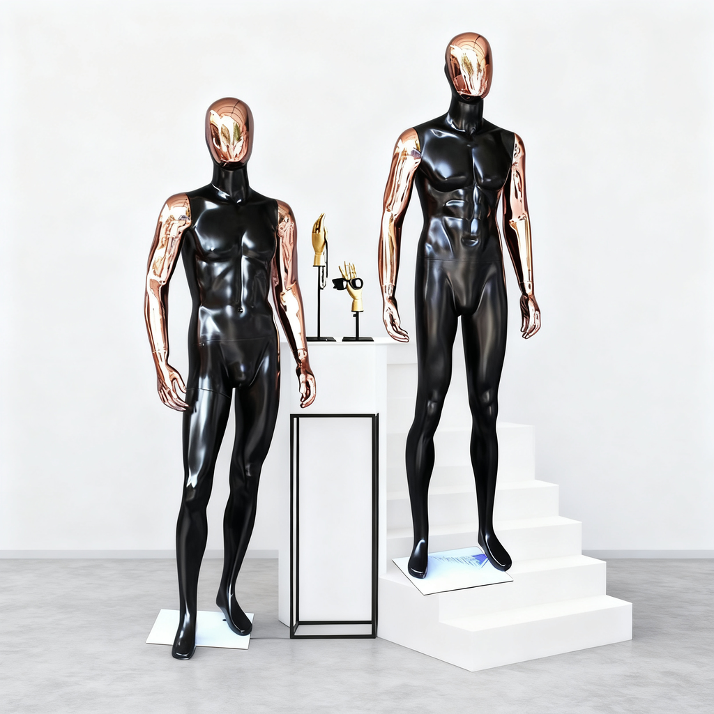 JELIMATE Rose Gold Fiberglass Mannequin - Full Body Male Display for Fashion Window