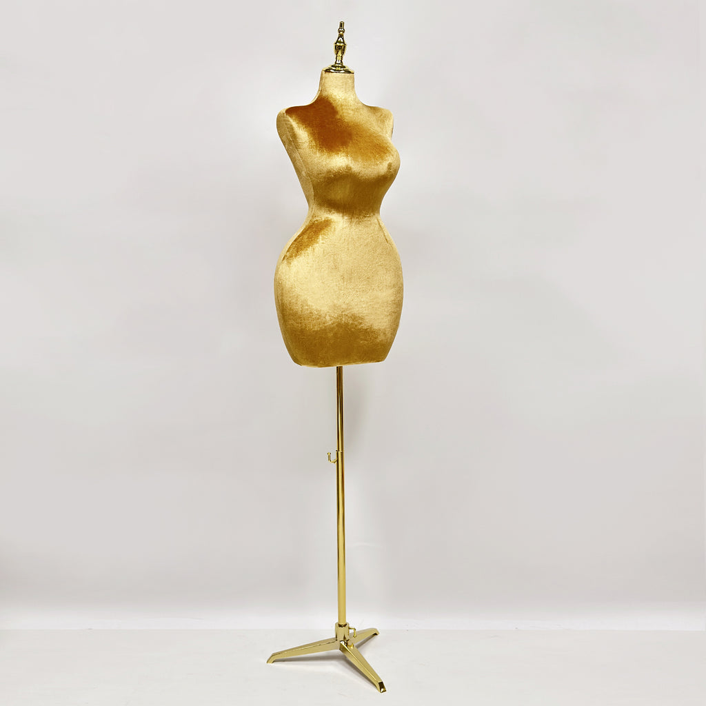 Jelimate Half Body Female Gold Velvet Mannequin Torso Display,Women Dress Form Adjustable Wedding Dress Mannequin,Slim Waist Large Hip Plus Size Model