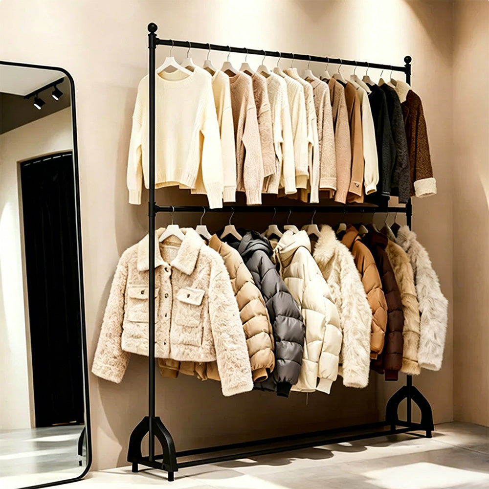 72.8" Double Rod Clothing Rack with Wheels | Heavy Duty Iron Garment Rack | JELIMATE