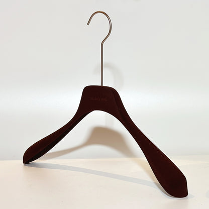 Custom Logo Velvet Clothes Hanger - Dark Brown Non-Slip Design with Long Round Hook | JELIMATE