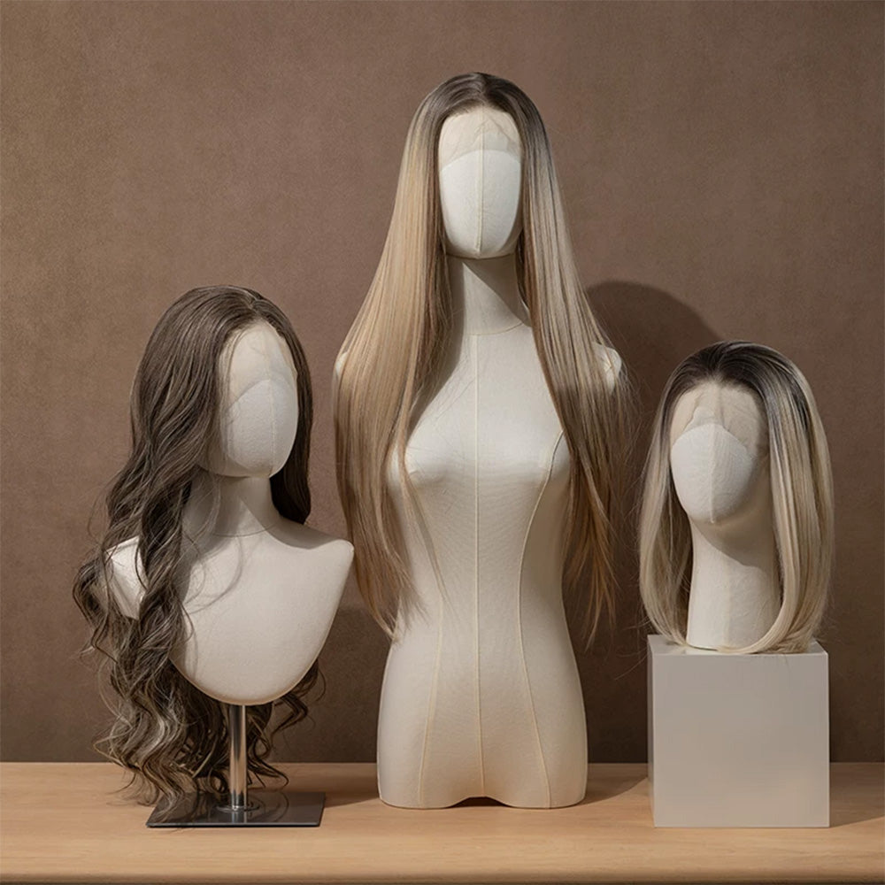 JELIMATE Fabric Mannequin Head Display Stand for Wigs Hats Scarves with Adjustable Base