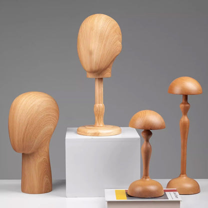 Wood Grain Mannequin Head Display Stand - Tabletop Hat Wig Holder for Retail Stores & Closet Organization