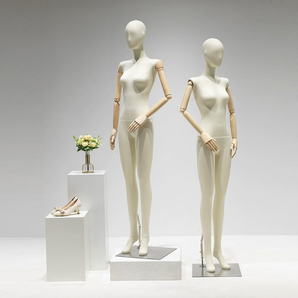 Jelimate Popular Female Beige Linen Mannequin Full Body,Linen Dress Form Window Display Mannequin Torso,Clothing Dress Form Flat Shoulder Model Props