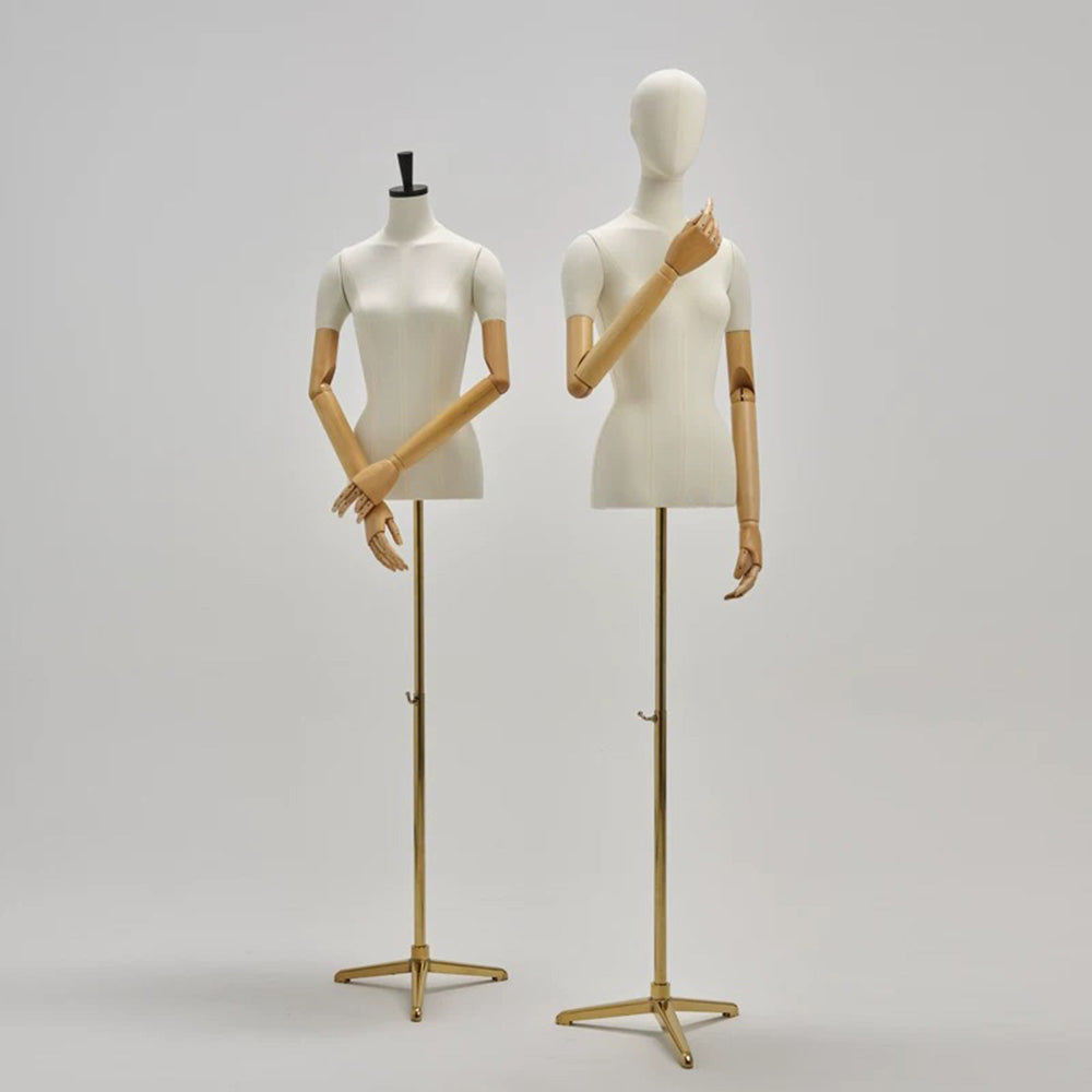 JELIMATE Male & Female Half Body Mannequin Torso with Movable Wooden Arms