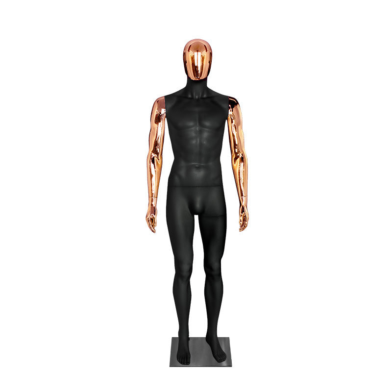 Premium Matte Black & Gold Electroplated Male Mannequin - Full Body Display for High-End Retail