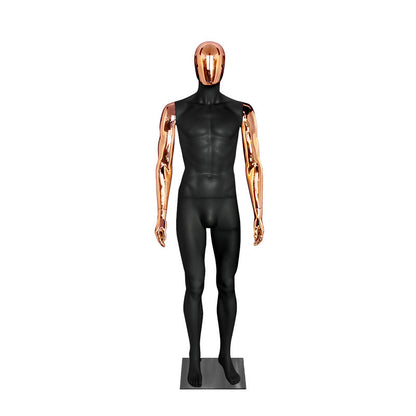 Premium Matte Black & Gold Electroplated Male Mannequin - Full Body Display for High-End Retail