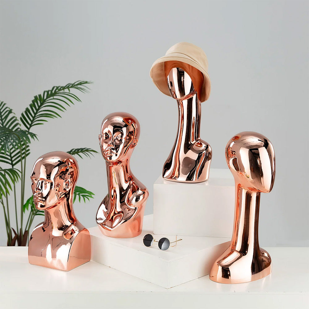 Electroplated Mannequin Head Display Stand - Wig Hat Scarf Jewelry Display Prop for Retail Stores