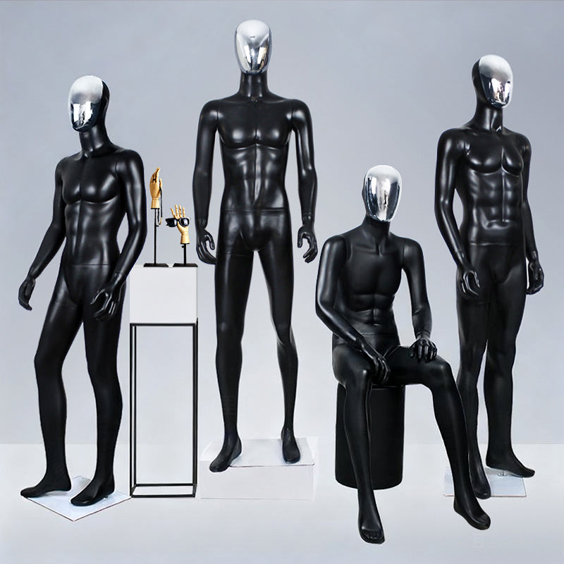 JELIMATE Premium Full-Body Male Mannequin - Silver Electroplated Head & Hands | Black Fiberglass Display