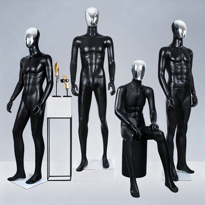 JELIMATE Premium Full-Body Male Mannequin - Silver Electroplated Head & Hands | Black Fiberglass Display