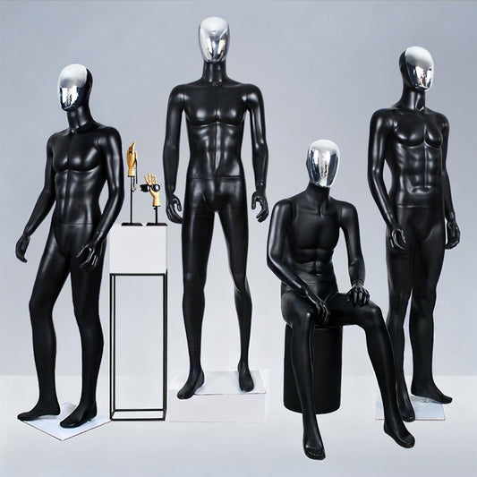 JELIMATE Premium Full-Body Male Mannequin - Silver Electroplated Head & Hands | Black Fiberglass Display