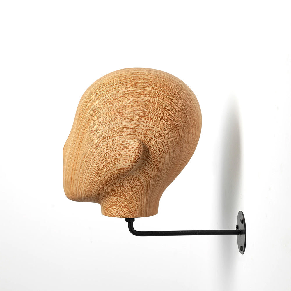 Wall Mounted Mannequin Head Display Stand - Wood Grain Hat Rack Holder with Adjustable Bracket