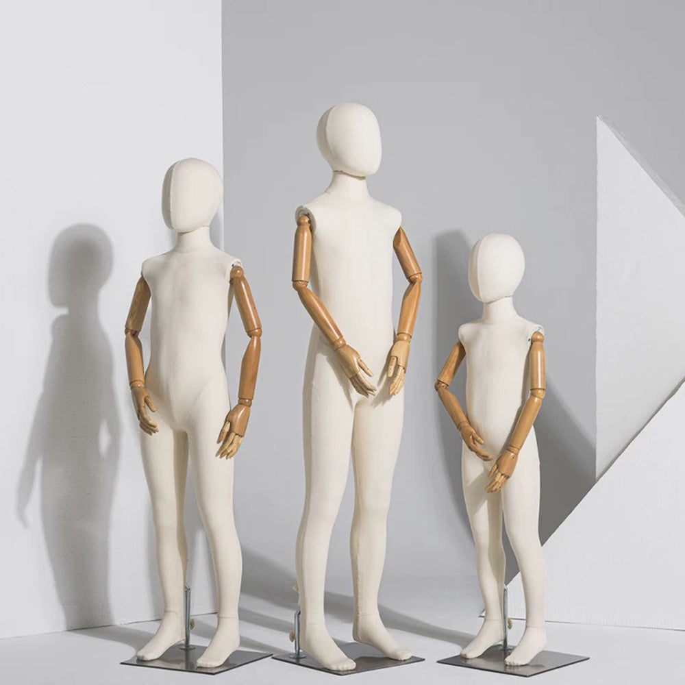 Jelimate Child Full Body Mannequin Dress Form,Window Display Children Full Body Model,Linen Fabric Mannequin Torso with Wooden Hands,Clothing Store Clothes Display Mannequin Kid Display Model
