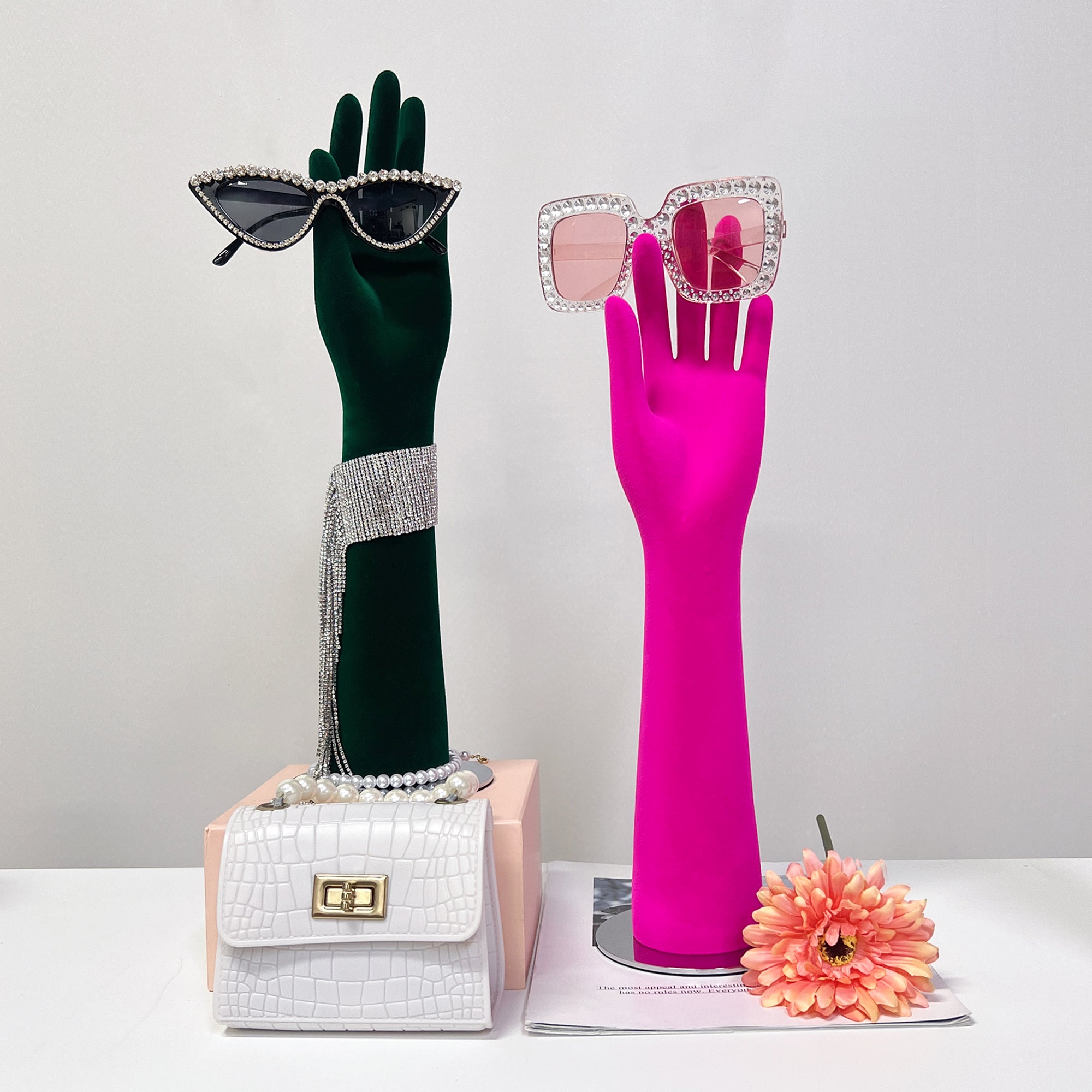 JELIMATE Female Left Hand Mannequin For Jewelry Display,Colorful Velvet Mannequin Hand Dress Form,Watch Necklace Bracelet Scarf Sunglasses Ring Display Hand Form