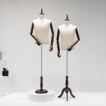 Maniquí de mujer de lino gris de lujo Jelimate, maniquí de exhibición de torso de mujer, modelo de exhibición de vestido de novia, maniquí de cabeza de maniquí con brazos de madera