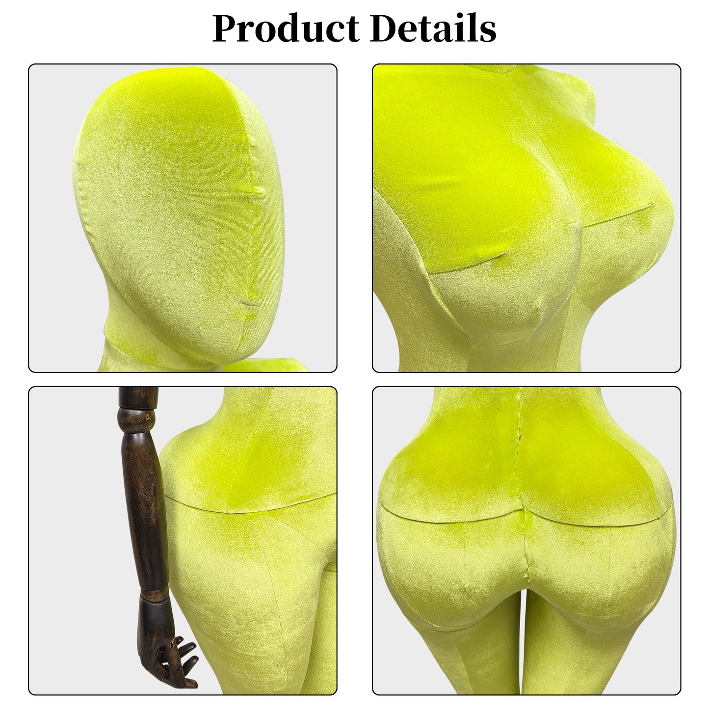 JELIMATE Plus Size Velvet Female Mannequin | Curvy Hourglass Full Body Display Form