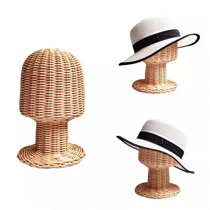 Handwoven Rattan Head Mannequin - Natural Woven Hat & Wig Display