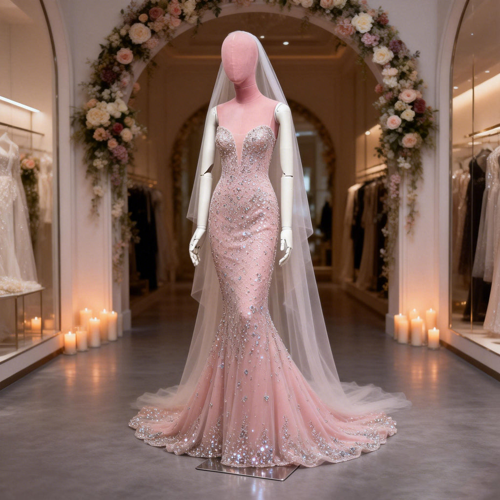 JELIMATE Pink Suede Female Mannequin - Bridal Boutique Wedding Dress Display