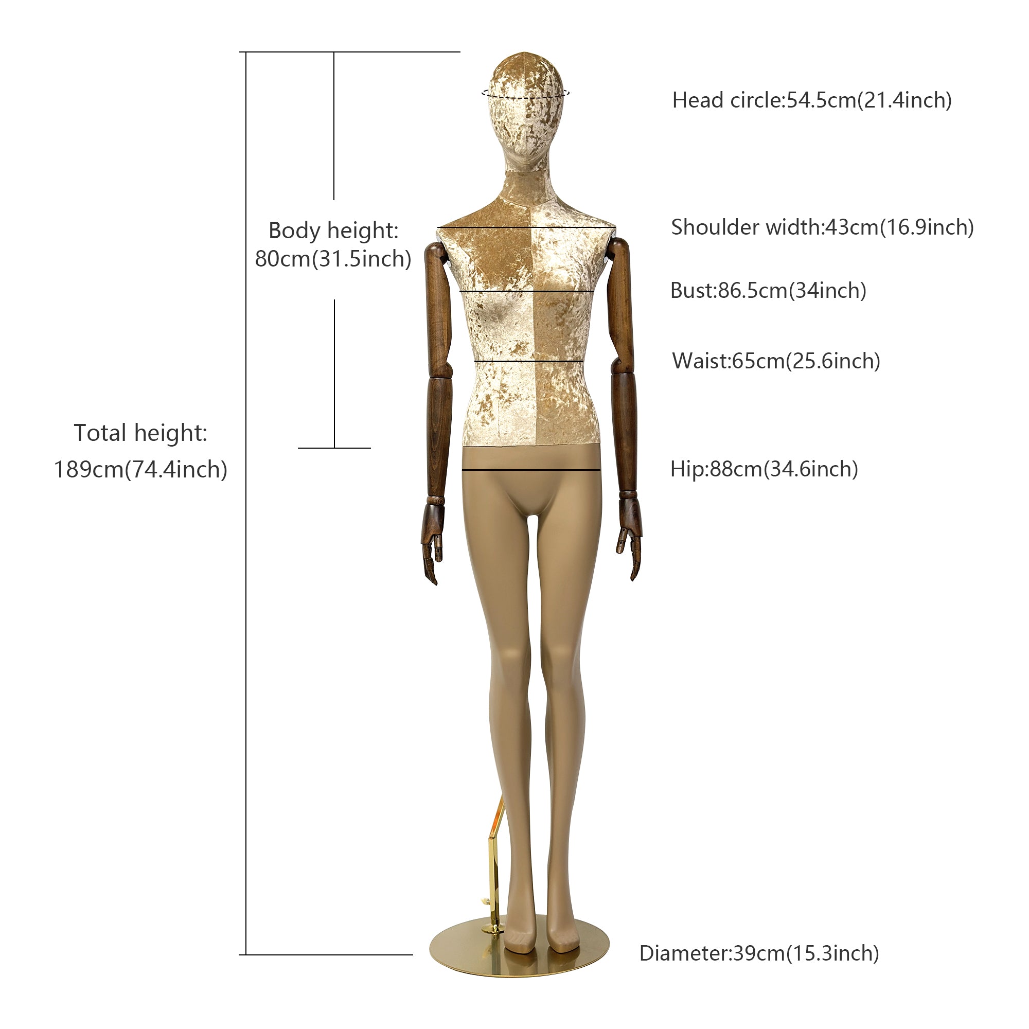 Jelimate Luxury Mannequin Full Body Dress Form,Clothing Shop Female Display Dress Form With Wooden Arms,Upper Body Fabric Wrapped Lower Body Painting Leg