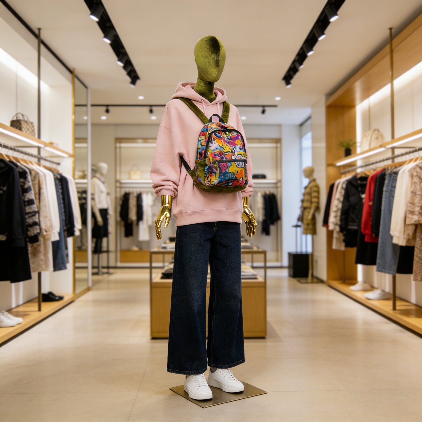 JELIMATE Velvet Female Mannequin Full Body with Gold Poseable Arms, Boutique Display