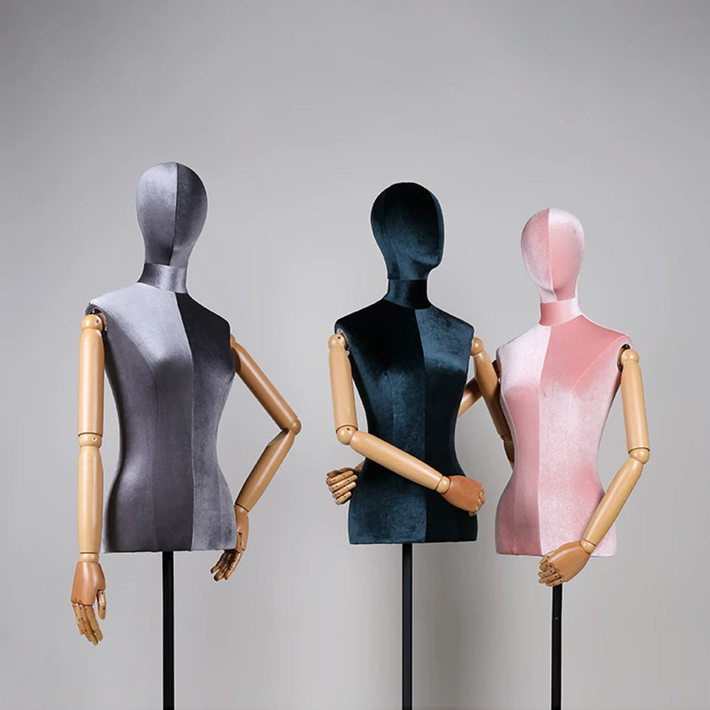 Premium Velvet Female Mannequin Torso with Articulated Mechanical Arms – Two-Tone Luxury Dress Form for Bridal & Boutique Display