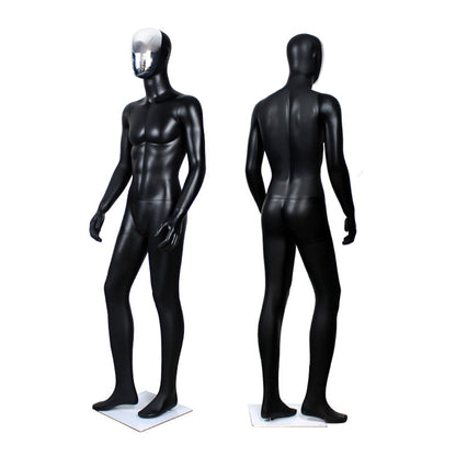JELIMATE Premium Full-Body Male Mannequin - Silver Electroplated Head & Hands | Black Fiberglass Display
