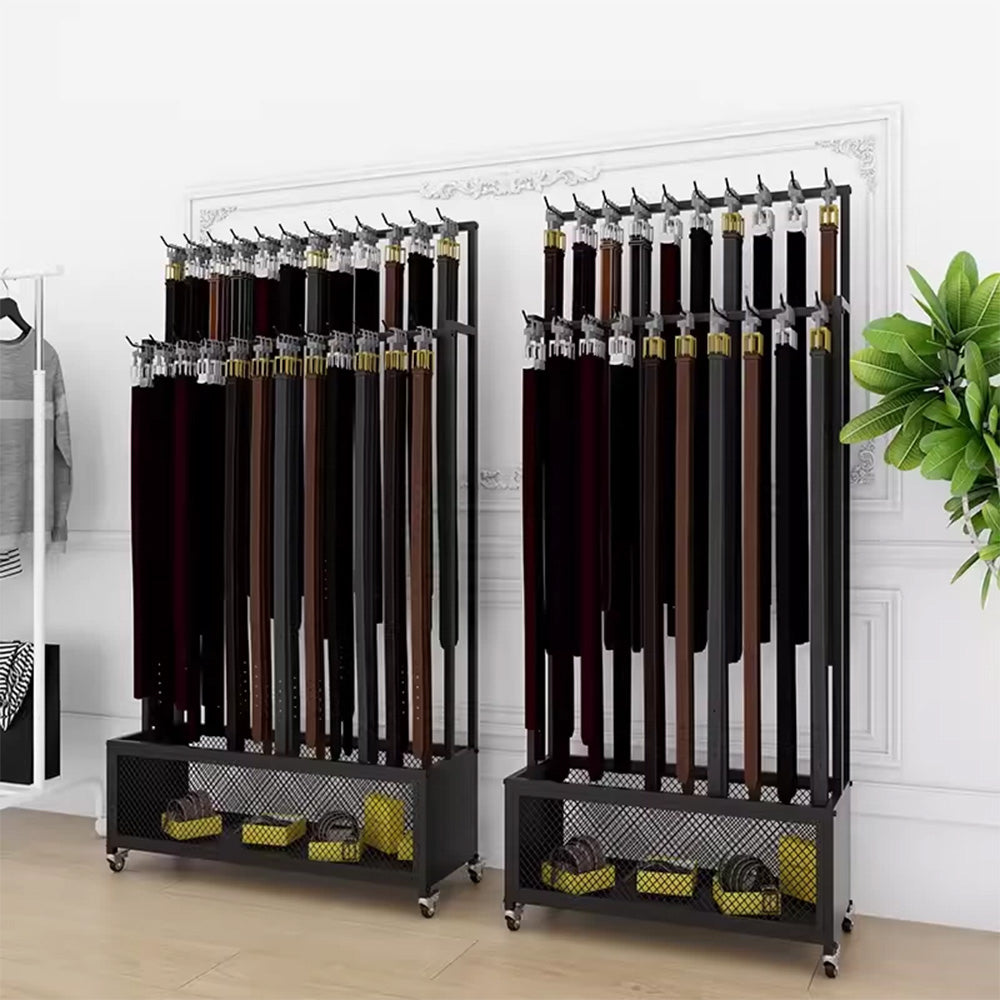 JELIMATE Freestanding Belt Display Rack with Wheels | Multi-Tier Organizer for Retail Store