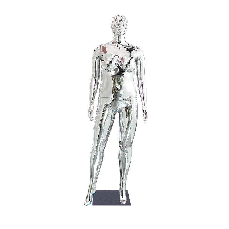 Plump Electroplated Female Mannequin | Abstract Head, Full - Body Plus - Size for European/African Fashion Displays