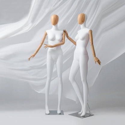 Maniquí de cuerpo completo para mujer de alta gama Jelimate, modelo de exhibición de ropa para tienda de ropa con cabeza de veta de madera, maniquí de mujer adulta con brazos de madera de plástico