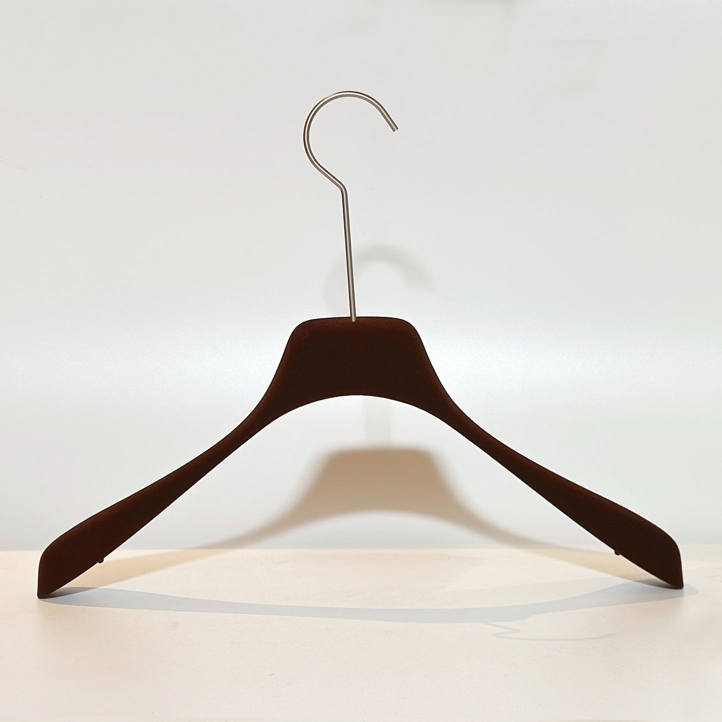 Custom Logo Velvet Clothes Hanger - Dark Brown Non-Slip Design with Long Round Hook | JELIMATE