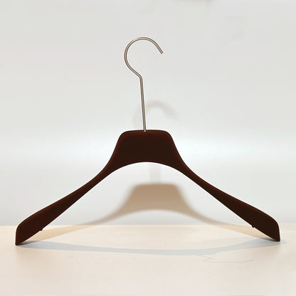 Custom Logo Velvet Clothes Hanger - Dark Brown Non-Slip Design with Long Round Hook | JELIMATE